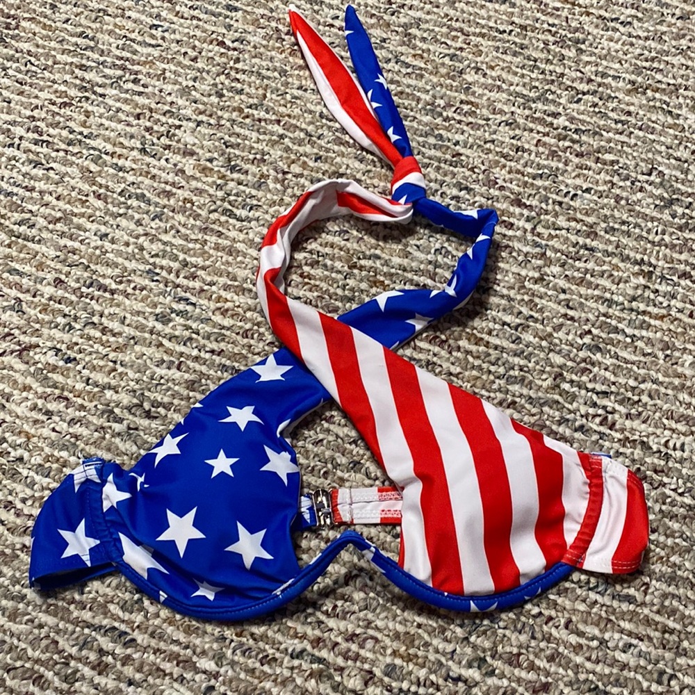 American flag underwire cross cross halter bikini top.